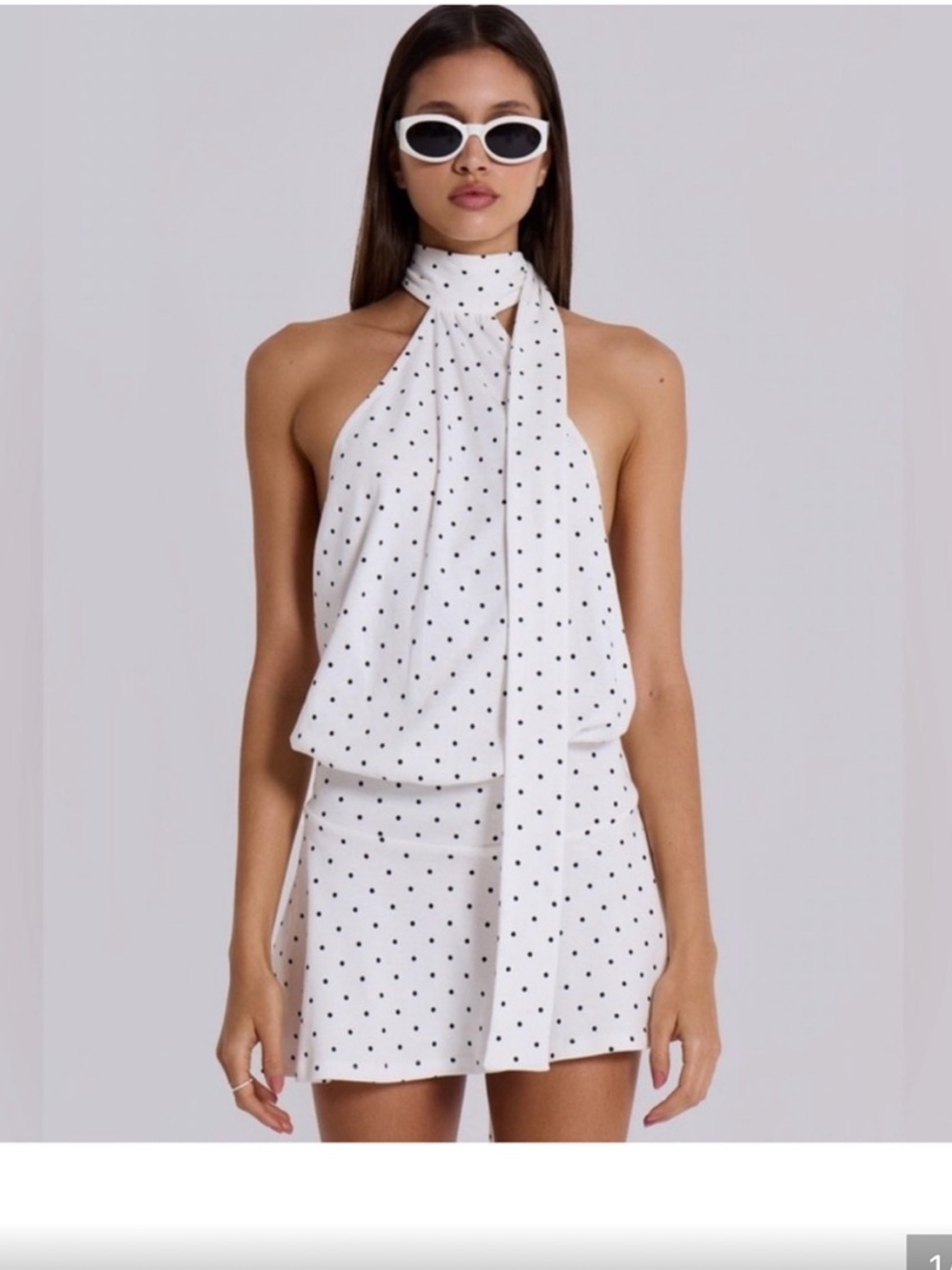 Jaded London White and Black Polka Dot Halter Mini Dress XS
